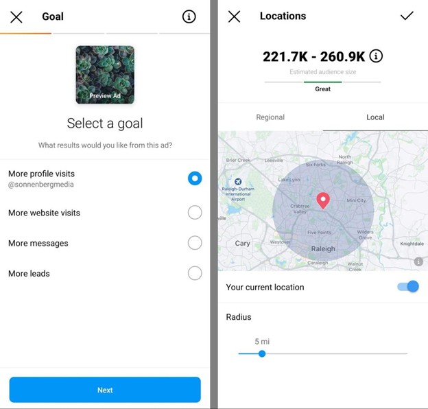 Set Goals for ads on Instagram